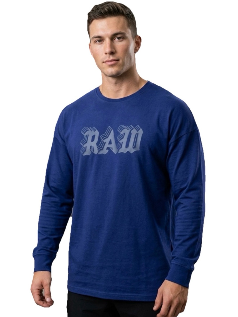 Rawgear RAW Logo Men’s Blue Long Sleeve Cotton Tee Size Medium